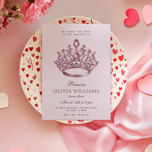 Rosa Prinzessin Crown Elegante Geburtstagsparty Einladung (Von Creator hochgeladen)