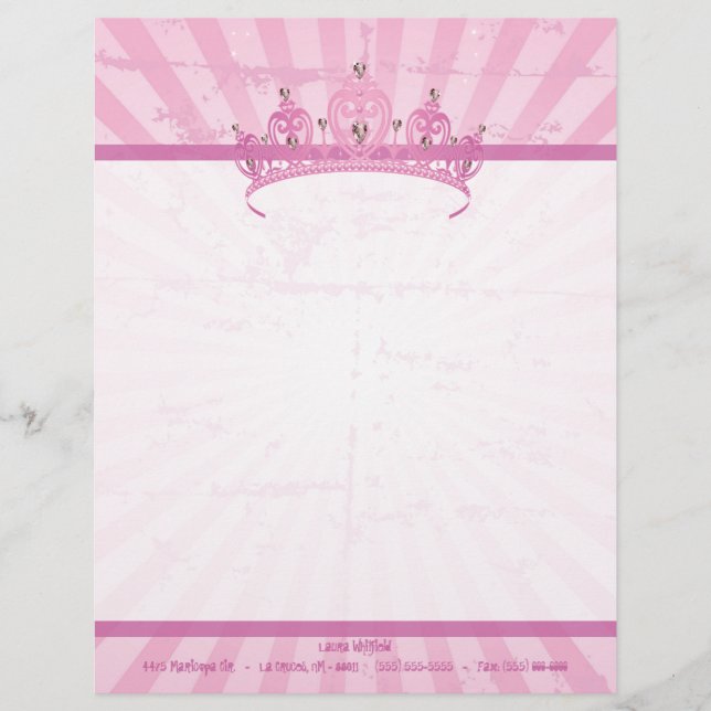 Rosa Prinzessin Crown Tiara Letterhead Stationery Briefbogen (Vorderseite)