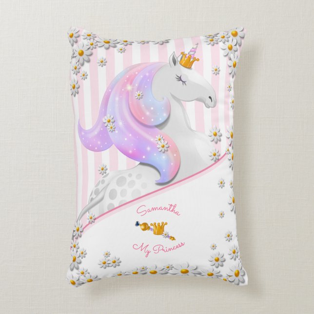 Rosa Prinzessin Einhorn Personalisiert gestrichen Dekokissen (Vorderseite(Vertikal))