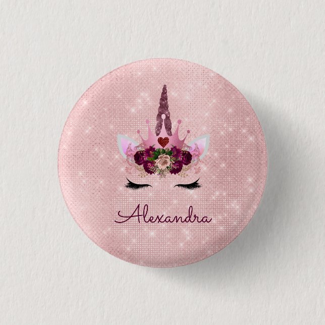 Rosa Prinzessin Einhorn Rose Gold Rosa Rosa Glitze Button (Vorderseite)