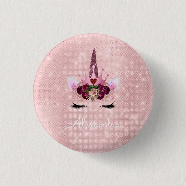 Rosa Prinzessin Einhorn Rose Gold Rosa Rosa Glitze Button (Vorderseite)