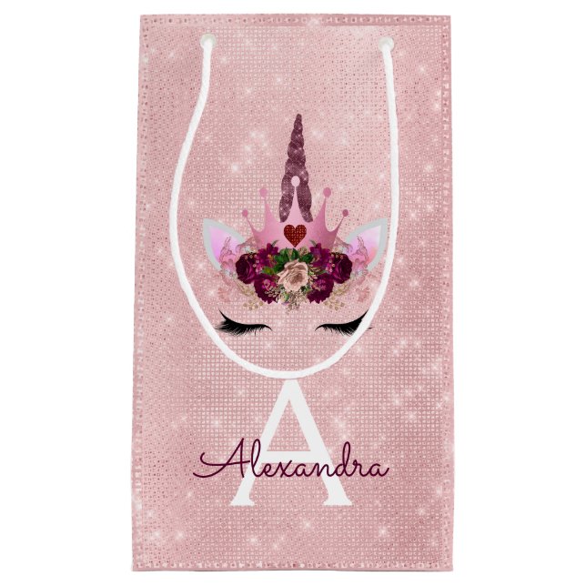 Rosa Prinzessin Einhorn Rose Gold Rosa Rosa Glitze Kleine Geschenktüte (Vorderseite)