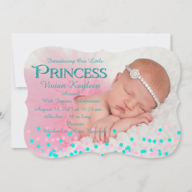 Rosa Prinzessin Geburtshinweise Ankündigung (Vorderseite)