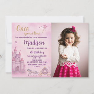 Rosa Prinzessin Geburtstag Einladung mit Foto