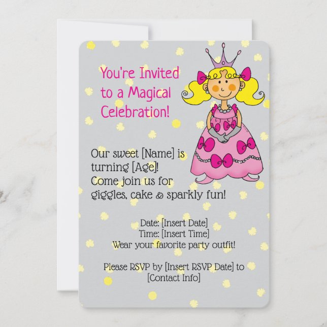 Rosa Prinzessin Geburtstagsparty Einladung (Vorderseite)