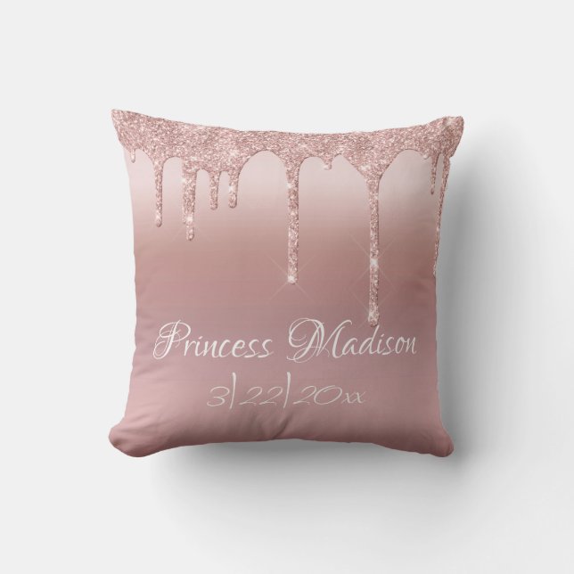 Rosa Prinzessin Glitzer Elegante Typografie Stats Kissen (Vorderseite)