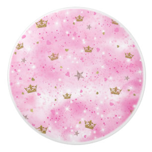 Rosa Prinzessin Herzen Sterne Kronen Glitter Funke Keramikknauf