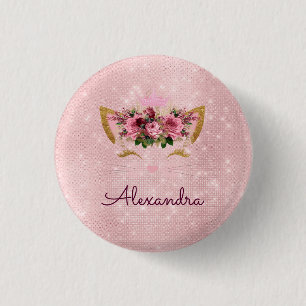 Rosa Prinzessin Kitty Rose Gold Rosa Rosa Glitzer Button