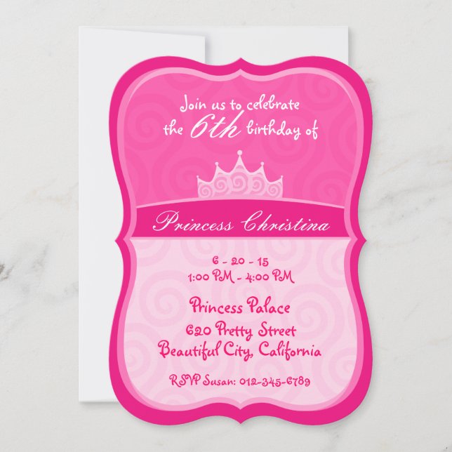 Rosa Prinzessin Kronenspirale Geburtstag Einladung (Vorderseite)