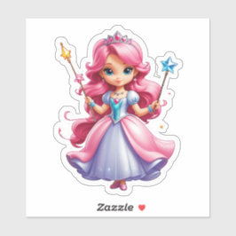 Rosa Prinzessin mit zauberhafter Wand und Tiara Aufkleber