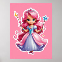 Rosa Prinzessin mit zauberhafter Wand und Tiara