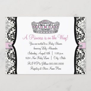 Rosa Prinzessin Pink Black Damask Kinderdusche Einladung