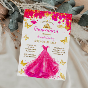 Rosa Prinzessin Quinceanera Blumen Einladung