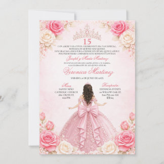 Rosa Prinzessin Quinceañera Blumen-Tiara Einladung