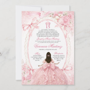 Rosa Prinzessin Quinceañera Spanische Blumen Einladung