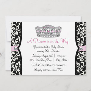 Rosa Prinzessin Rosa Schwarzer Damast Baby Shower Einladung