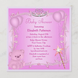 Rosa Prinzessin Teddybär u. Ballon-Babyparty Einladung
