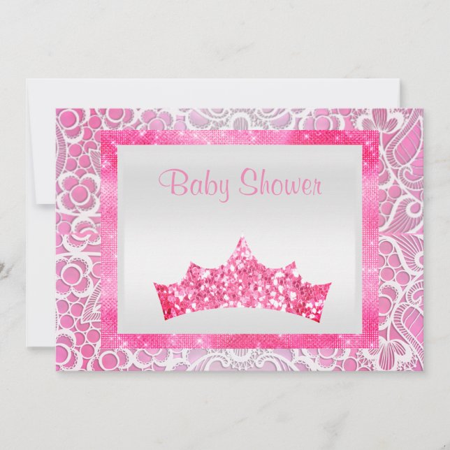 Rosa Prinzessin Thema Babydusche tiara hell Einladung (Vorderseite)