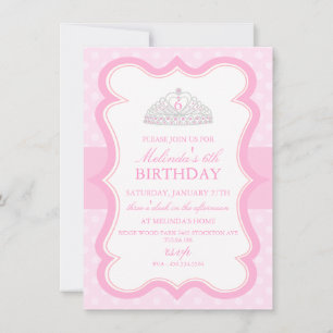 Rosa Prinzessin Tiara Girls Birthday Invitation Einladung