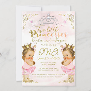 Rosa Prinzessin Tutu & Krone Zwilling Mädchen Gebu Einladung