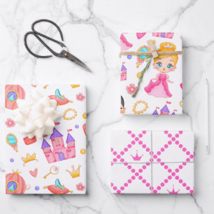 Rosa Prinzessin und Schloss mit Muster Geschenkpapier Set