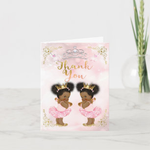 Rosa Prinzessin Vintage Baby Mädchen Zwillinge Dan Dankeskarte
