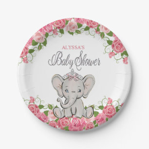 Rosa Prinzessinnen-Elefanten-Tiara-Mädchen-Baby-Pa Pappteller