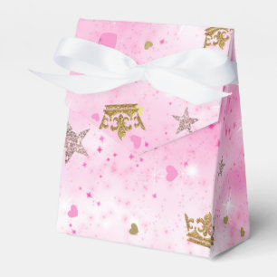 Rosa Prinzessinnen-Herzen Sterne & Kronen Geburtst Geschenkschachtel