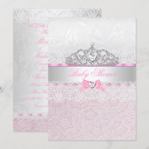 Rosa Prinzessinnen-Tiara-Spitze Baby Shower Einlad Einladung