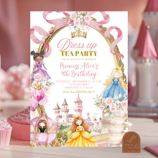 Rosa Prinzessinnen-Verkleidungs-Teeparty Geburtsta Einladung