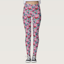 Rosa Protea Grünes Leaf Multiprint-Leggings Leggings