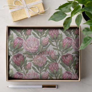 Rosa Protea Stickerei Blumenmuster Seidenpapier