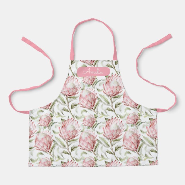 Rosa Proteas Schürze für Kinder personalisiert (Vorderseite)