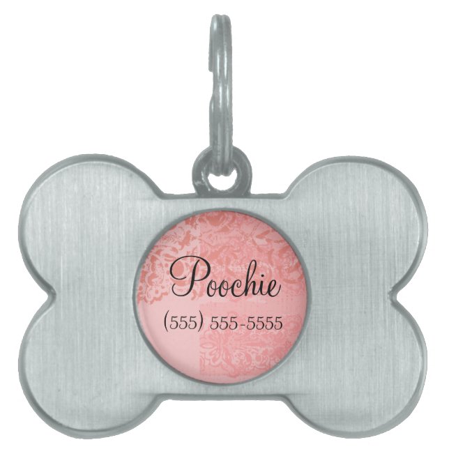 Rosa Pudel-Damast-kleiner Hundehalsband-Anhänger - Tiermarke (Vorderseite)