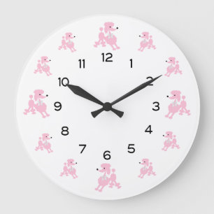 Rosa Pudel mit weißen Bändern Große Wanduhr