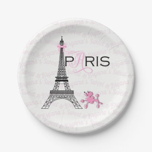 Rosa Pudel-Party Bogen-Eiffel-Turm-Paris Pappteller