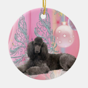 Rosa Pudel-Weihnachtsverzierung Keramikornament