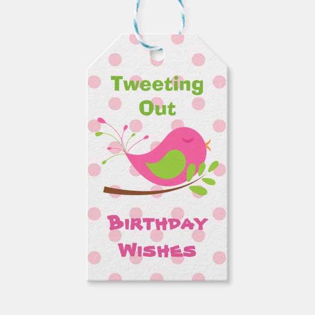 Rosa Punkt Bird Birthday Getweetet Geschenkanhänger (Vorderseite)
