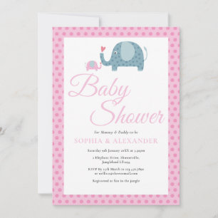 Rosa Punkte Elefanten Paare Baby Shower Einladung