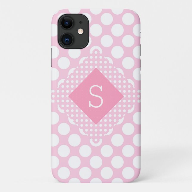 Rosa Punkte Monogram Girly Modern Simple Case-Mate iPhone Hülle (Rückseite)