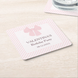 Rosa Punkte und rosa Bugmädchen Geburtstag Rechteckiger Pappuntersetzer
