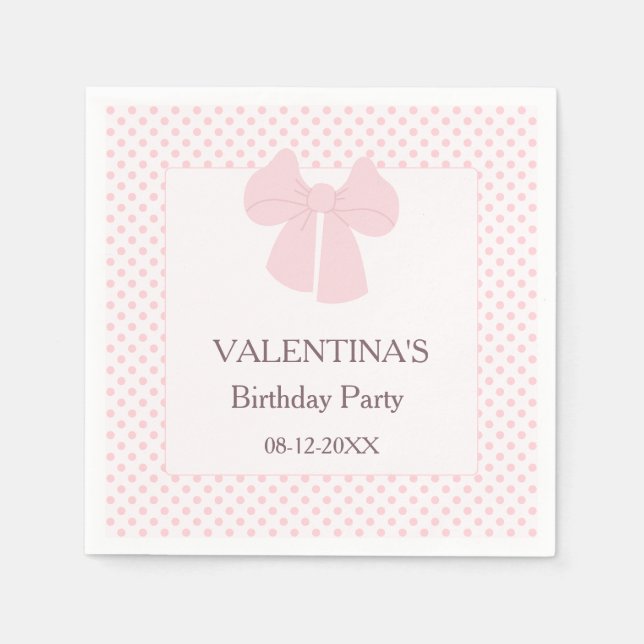 Rosa Punkte und rosa Bugmädchen Geburtstag Serviette (Vorderseite)
