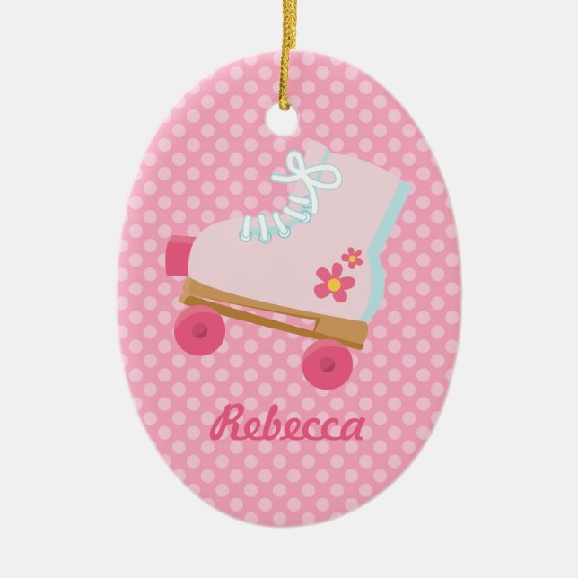 Rosa punktiert Rollerskate Keramikornament (Vorne)