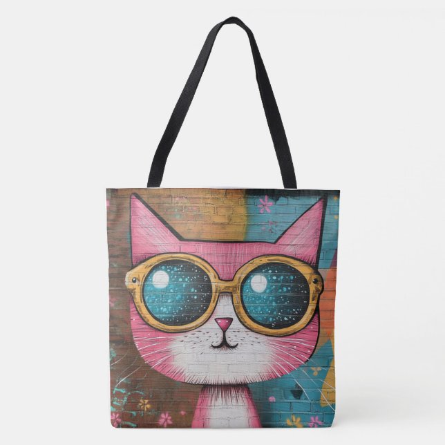Rosa Purrfektion Retro Tasche (Vorderseite)