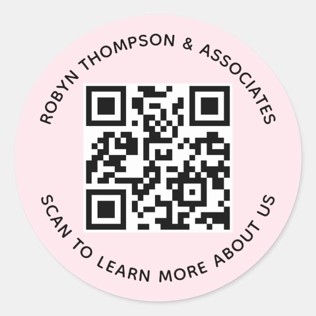Rosa QR-Code-Aufkleber Runde Firmennamen-Labels Runder Aufkleber (Vorderseite)