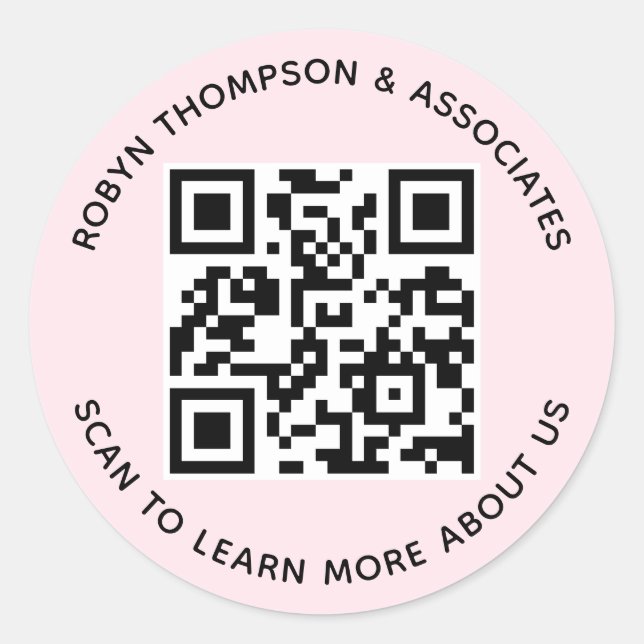 Rosa QR-Code-Aufkleber Runde Firmennamen-Labels Runder Aufkleber (Vorderseite)