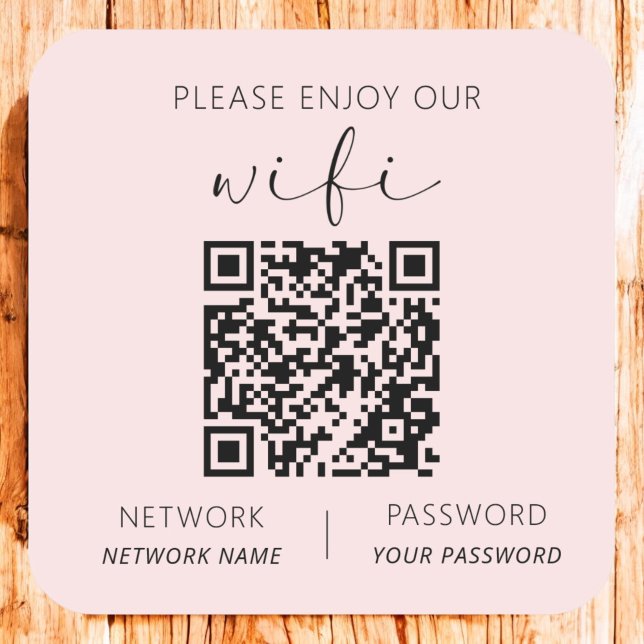 Rosa QR Code Bitte genießen Sie unsere WiFi Quadratischer Aufkleber (Von Creator hochgeladen)