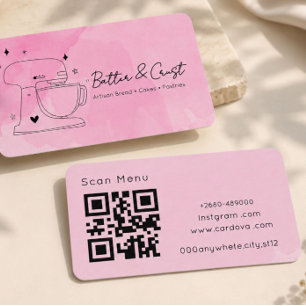 Rosa QR-Code-Geschäftskarte für Bäckereien Wasse Visitenkarte