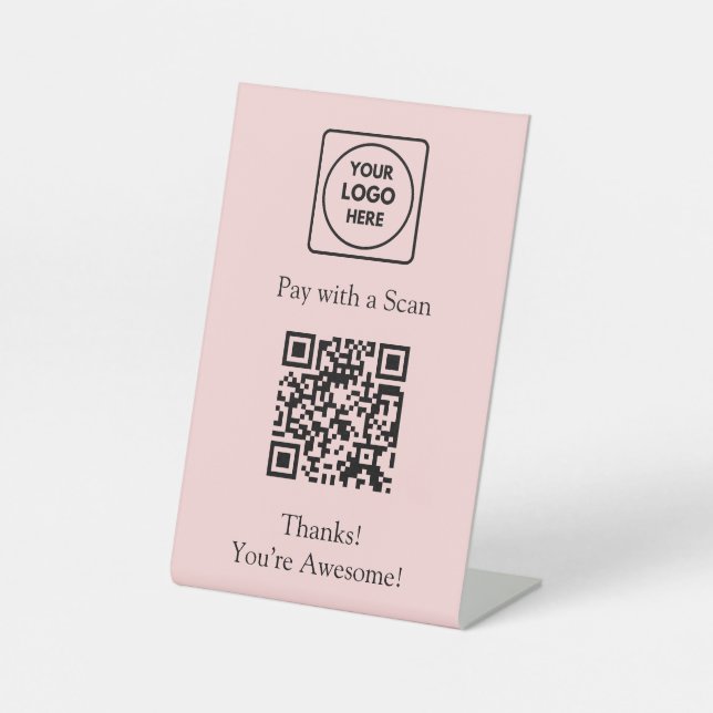 Rosa QR-Code | Scan to Pay Custom Business Logo Sockelschild (Vorderseite)