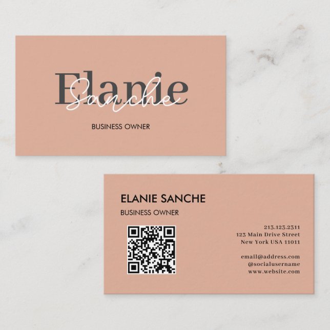 Rosa QR Code Trendy Elegant Moderne Visitenkarte (Vorne/Hinten)